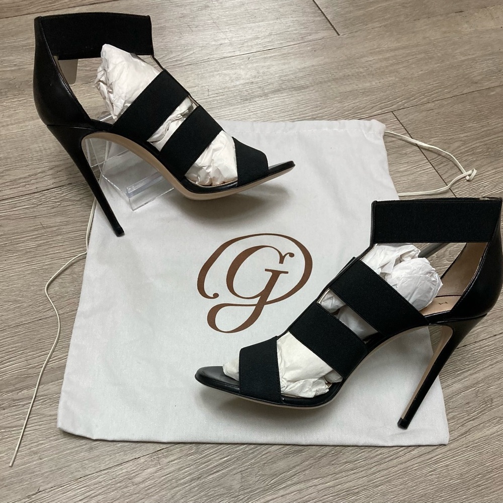 M.Gemi Womens Black Leather Baciami  Pump With Fabric Elastic Straps Sz 38 New